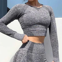 2021 new seamless yoga shirts crop top long sleeves shirts for women yoga sports fitness gym clothes workout tops sports vest