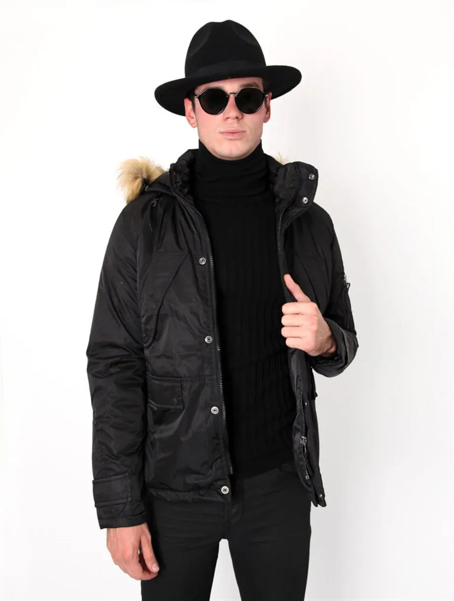 

Parachute Fabric Black Mens Inflatable Coat