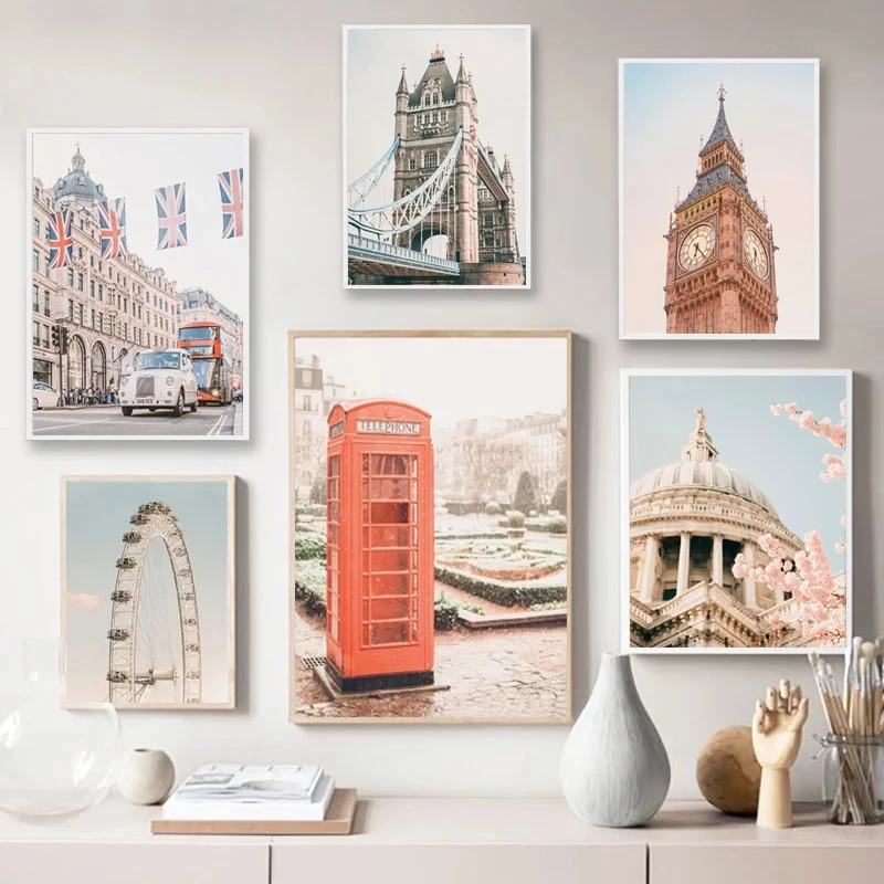 

Wall Art City Scenery Canvas Posters and Prints Famous Landscape Big Ben London Eye Canvas Paintings Picture for Home Decoration