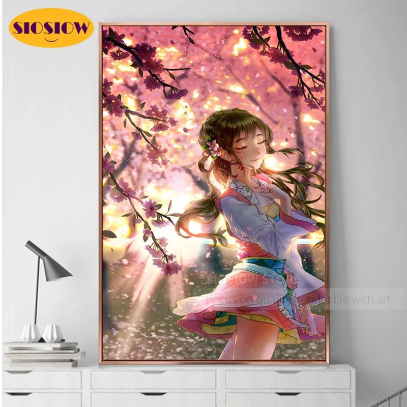 Алмазная живопись 5d сделай сам аниме фигурка девушки полноразмерная круглая 3d