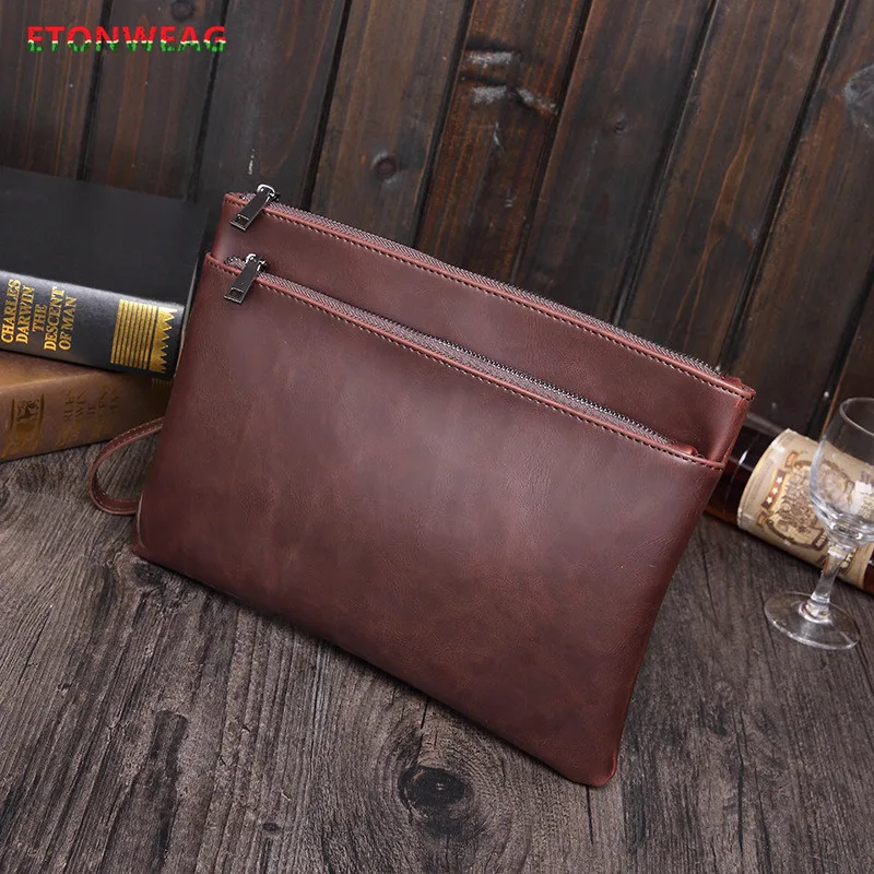 Портфель мужской из кожи Крейзи Хорс классический клатч в винтажном деловом