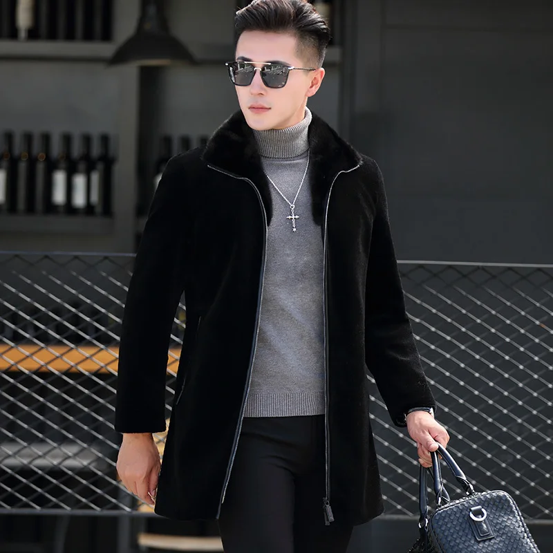 

Mens Winter Jacket Sheep Shearing Wool Coat Mink Fur Collar Thick Long Padded Jackets Parka Homme 1787 KJ1633