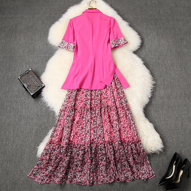 

Fashion 2020 spring summer dress casual blazer V-neck printed dress female was thin little fragrance two piece set women