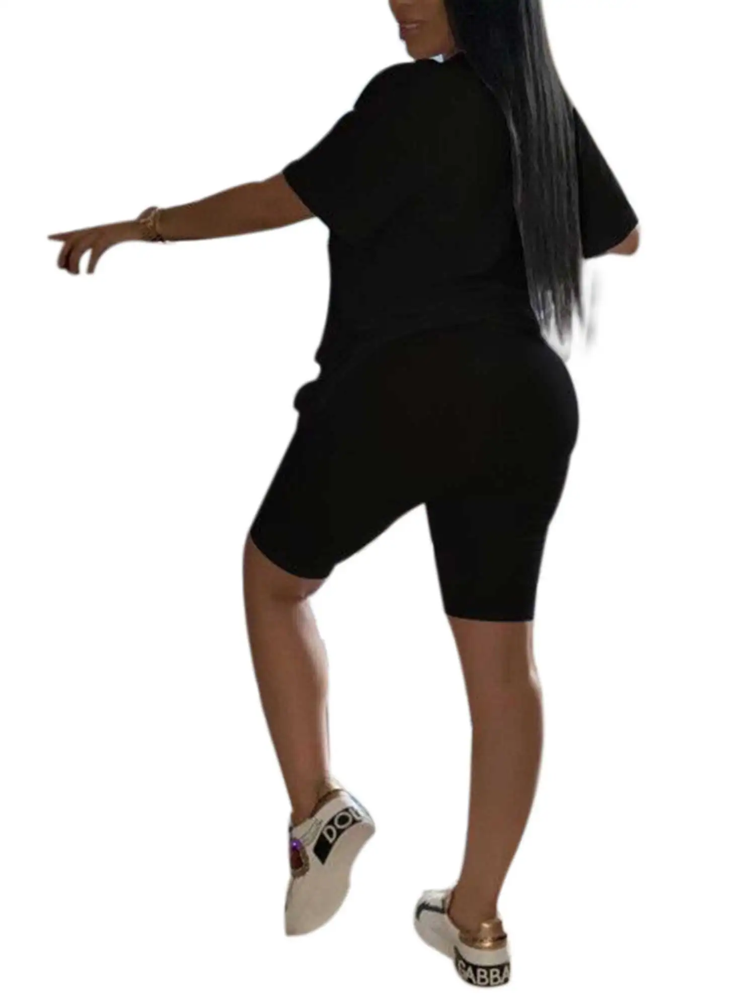 

Women Casual 2-piece Outfit Set Short Sleeve Letter Print T-shirt and Solid Color Shorts Set