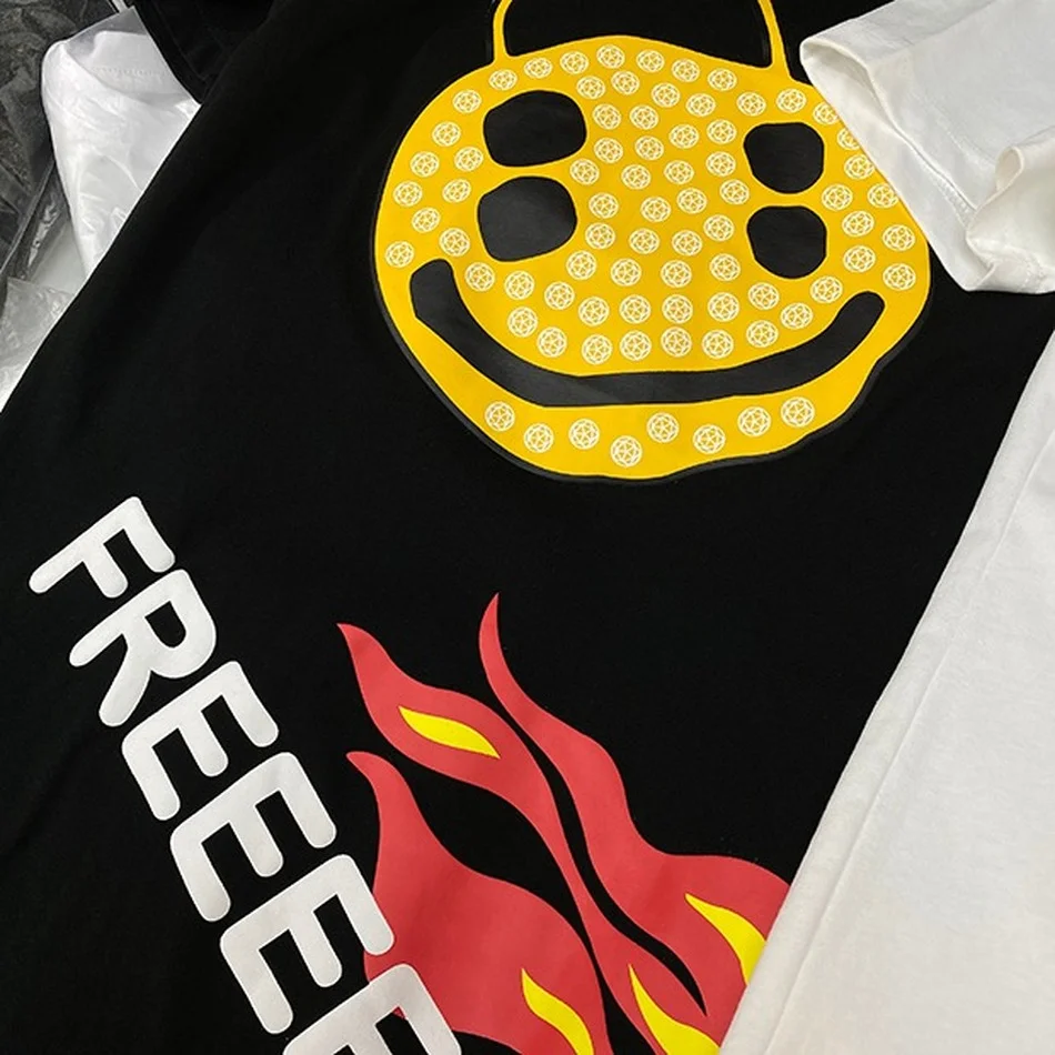Черная футболка CPFM для мужчин и женщин FREEE принт пламя с коротким рукавом