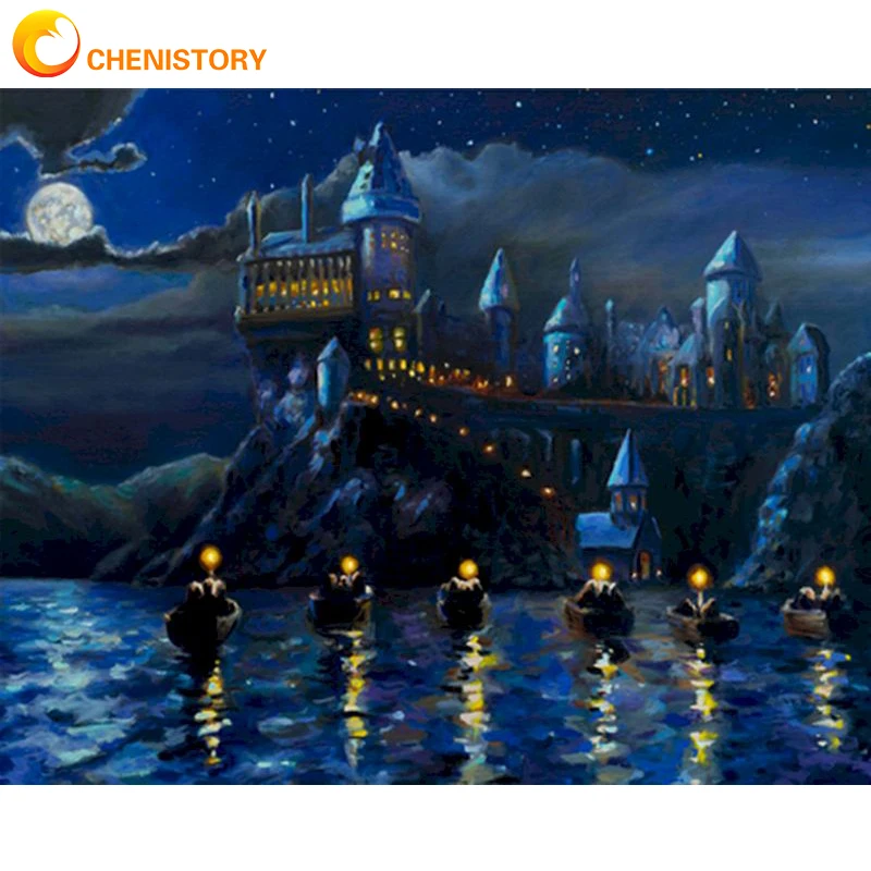 Castle Oil Painting By Numbers Magic Diy Acrylic Paint Handpainted Pictures Coloring Home Decor Landscape Wall Art For Kid Gift