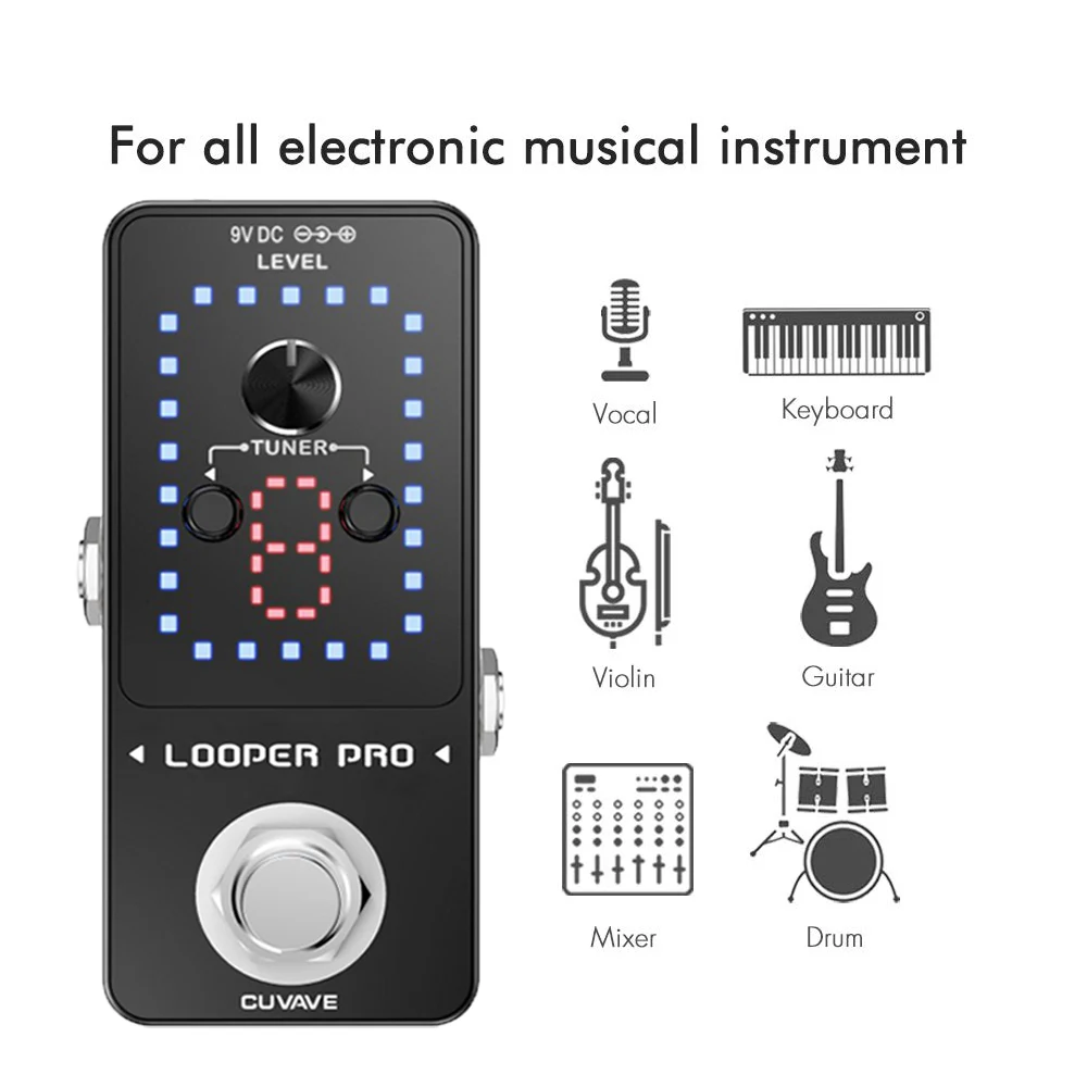 CUVAVE LOOPER PRO Guitar Loop Pedal 9 Loops Total 40 Minutes Recording Time Unlimited Overdubs With Tuner Function |