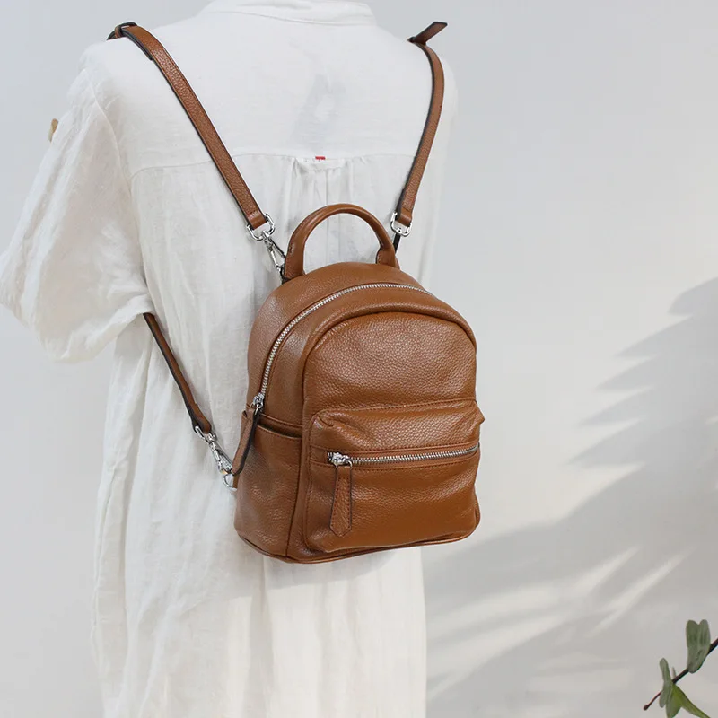 

2021 Luxury Leather Backpack Women Brand Designer Small Women Backbag Cow Leather Backpack Vintage genuine leather Bagpack