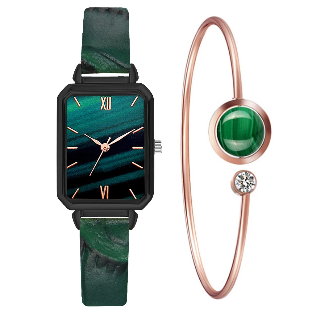 

Neue Uhr Frauen Mode Casual Leder Gürtel Uhren Einfache Damen Rechteck Grün Quarz Uhr Kleid Armbanduhren Reloj Mujer