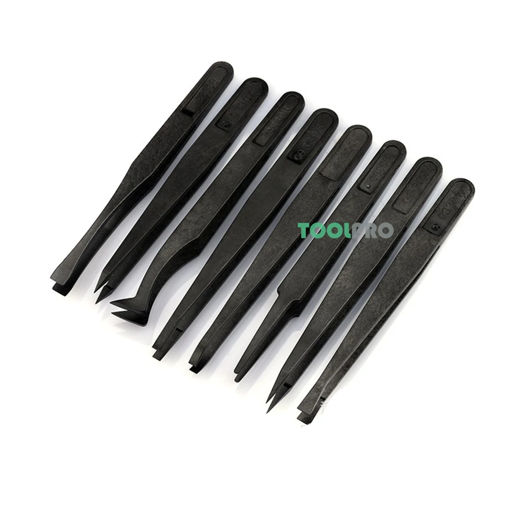 100pcs Anti-static Carbon fiber Electronic Tweezers ESD Curved Straight Forceps Electronic PCB Repair Hand Tools Tweezers