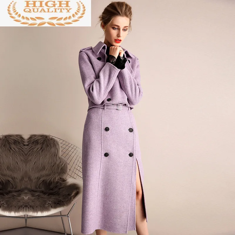 

Women Fashion Coat Autumn Wool Coat Winter Jacket Women Cashmere Jacket Wool Skirt Two-piece Suit Casacos Feminino 2021 WPY1223