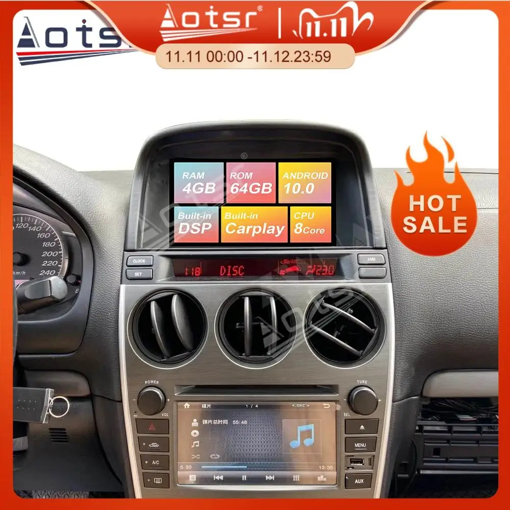 

For Mazda 6 2002-2008 Android 10 Radio Screen Car GPS Navigation No DVD Player Head Unit Multimedia Player Auto Radio Recorder