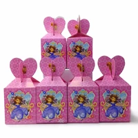 6pcsset beautiful princess sofia paper candy box cartoon happy birthday decoration theme party supply festival kids girl