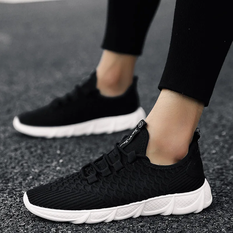 

Men Shoes New Man Casual White Shoes Fashion Men Sneakers Lace-up Flying Weave Shoes Comfortable Summer Flat Shoes Male