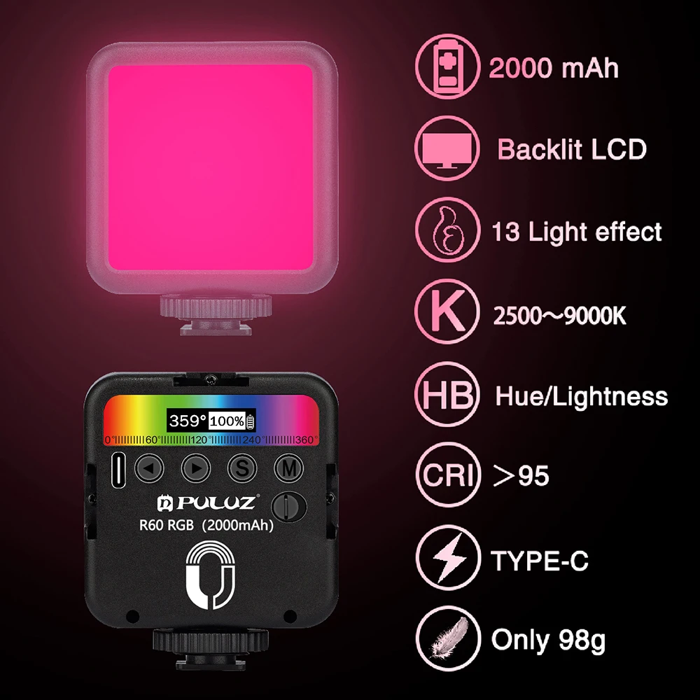 

2000mAh PULUZ Мини Портативный 20RGB 2500-9000K СВЕТОДИОДНЫЙ полноцветный заполняющий свет портативная камера фото видео Live Vlog съемка
