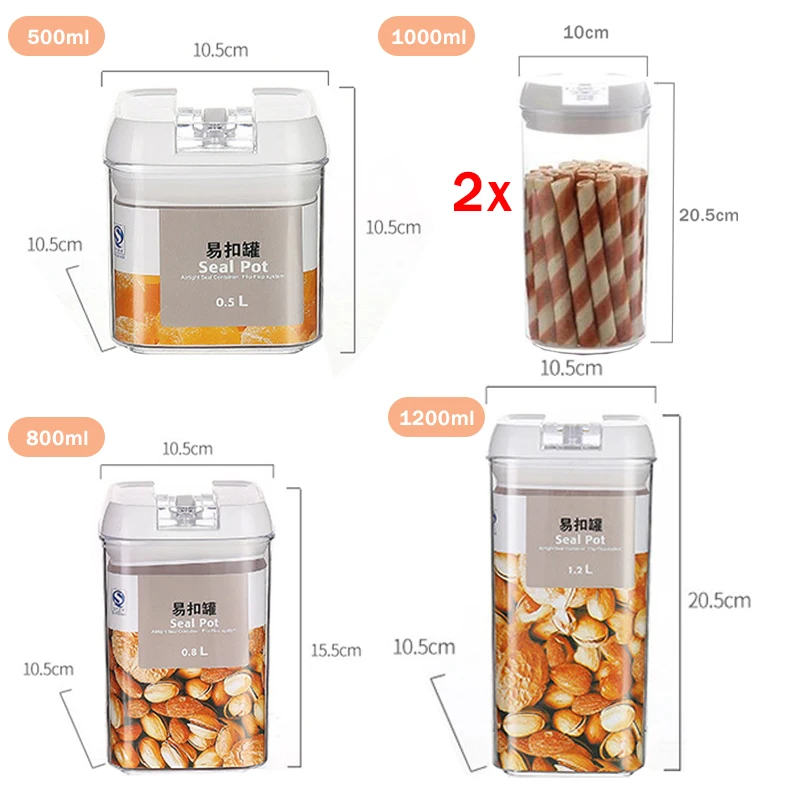 

5Pcs 500ml-1200ml Food Storage Container Plastic Kitchen Refrigerator Noodle Box Multigrain Storage Tank Transparent Sealed Can