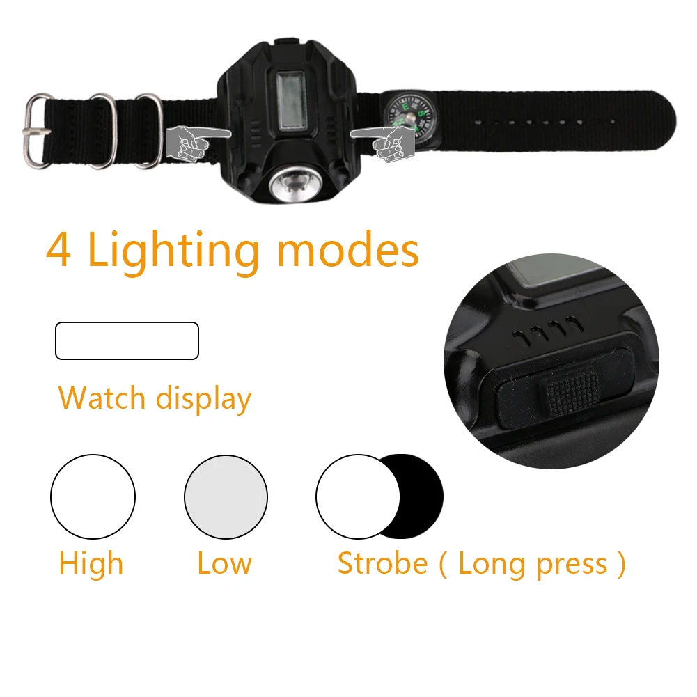 Портативный наручный фонарь R2 светодиодные наручные часы с фонариком