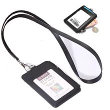 PU Leather ID Badge Holder with Zipper Porte Bus Pass Case Cover Slip Men Womens Bank Credit Card Holder with Polyester Lanyard