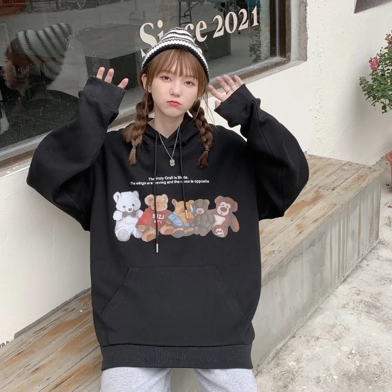 

Long-Sleeved Sweater Women's Bear Printed Hooded Top