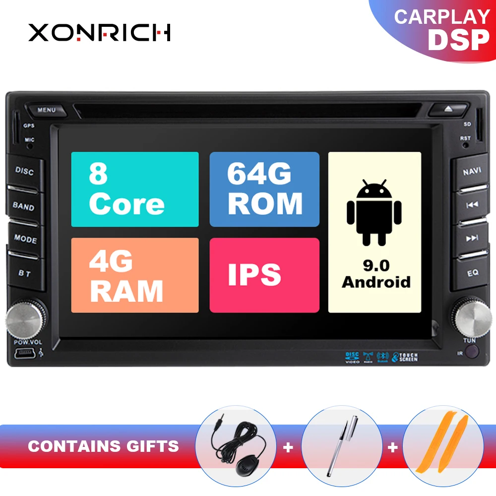 Ips DSP 2 Din Android 9 0 Автомагнитола Qcta Core Универсальный мультимедийный без DVD плеера gps