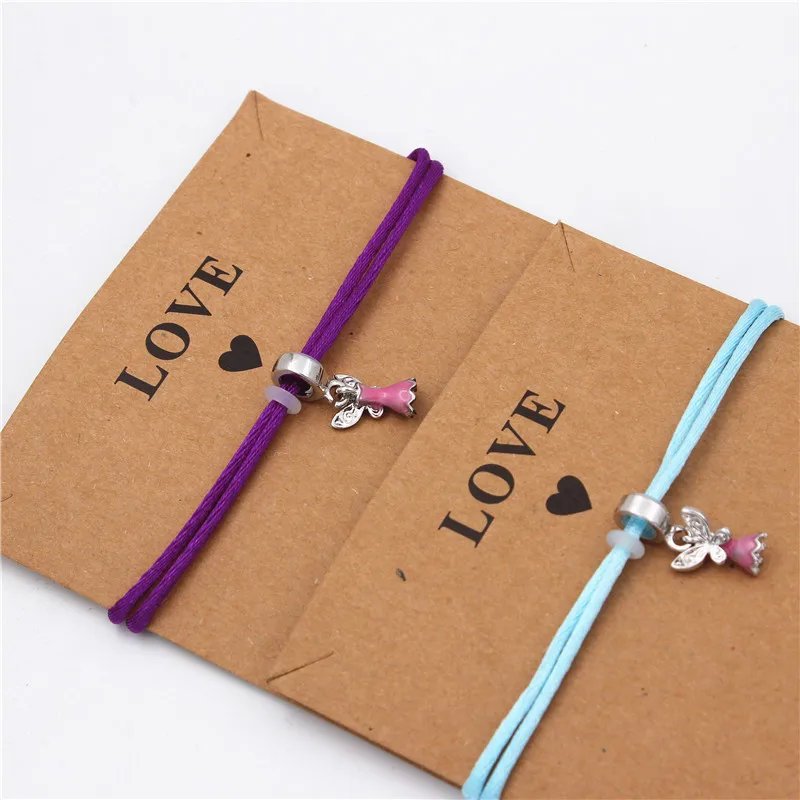 Розовый ангел с крыльями бабочка на удачу шнурок браслет цвета ювелирные изделия