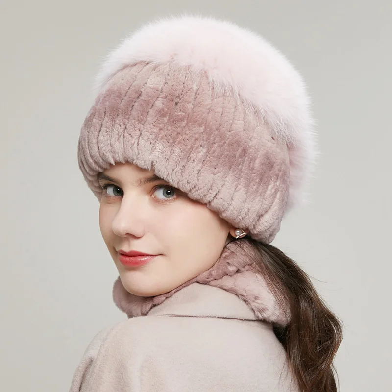 

Fur Hat for Women Natural Mink Hair Fur Russian Ushanka Hats Winter Thick Warm Ears Fashion Bomber Cap Black New Arrival