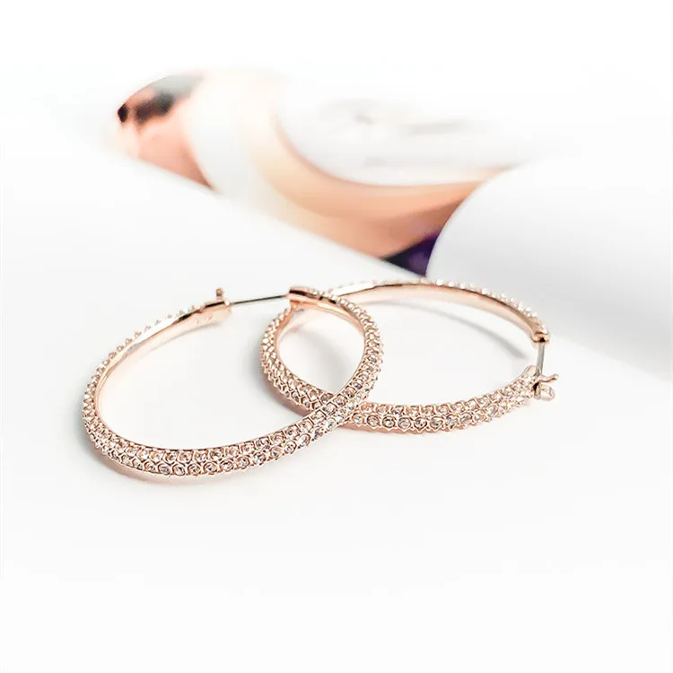 Высокое качество SWA новые серьги из розового золота обруч большие круглые