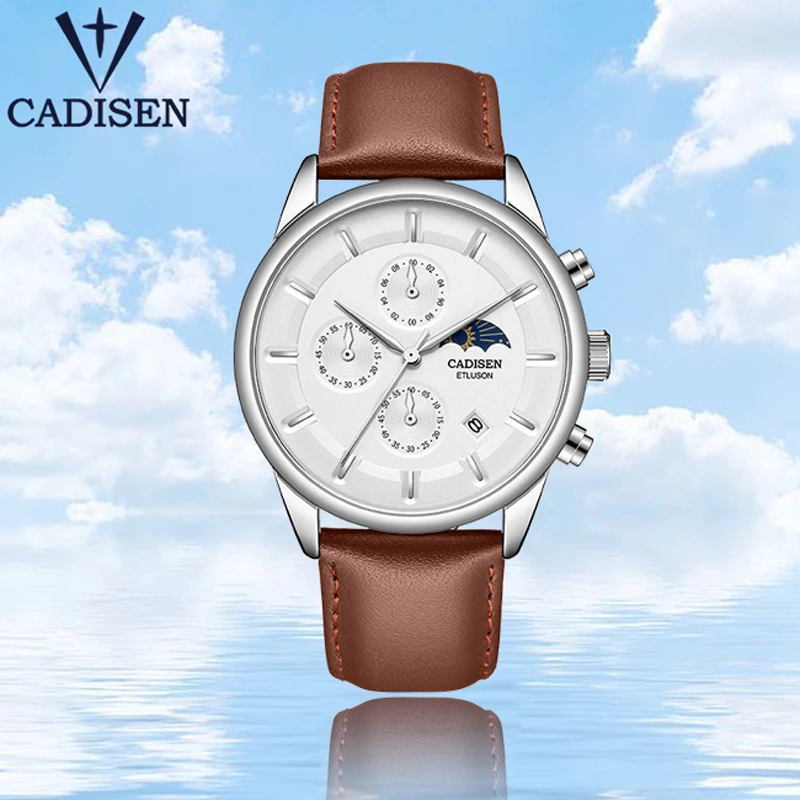 Мужские кожаные часы CADISEN модные повседневные водонепроницаемые наручные с