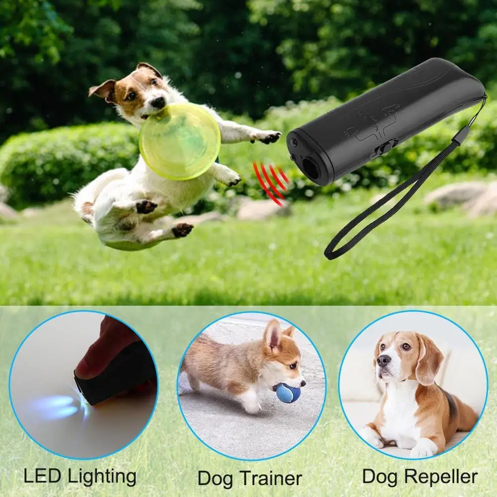 

Portable Handheld Ultrasonic Pet Dog Training Repeller Anti Bark Dog Train Device 3 In 1 Anti Barking Stop Without Battery