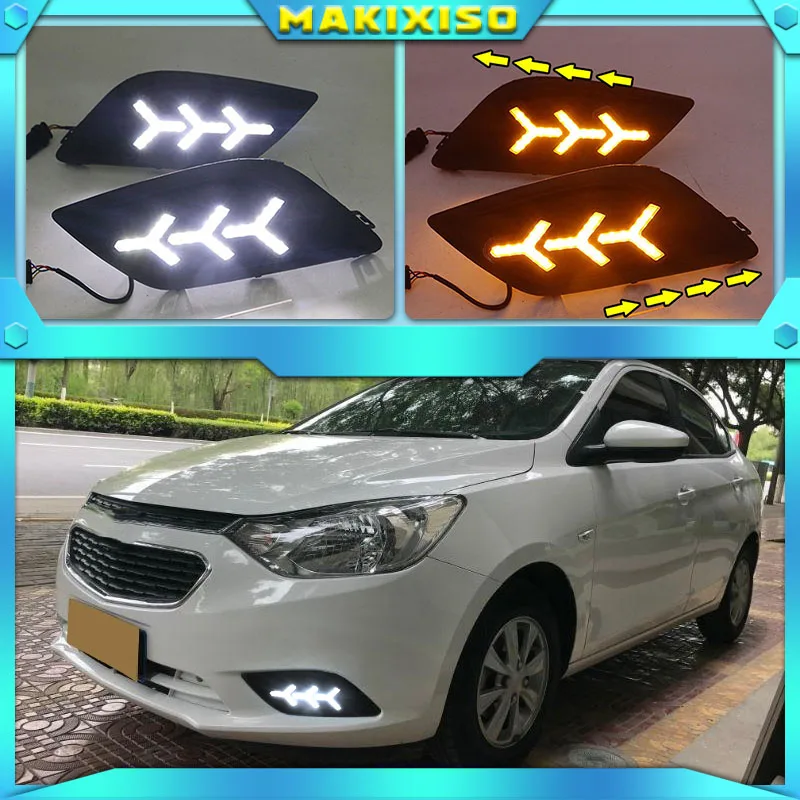 2PCS LED DRL For Chevrolet Sail 2014 2015 2016 2017 Led Daytime Running Light Turn Signal Light Yellow Blue Headlight Fog Lamp