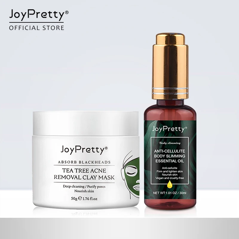 

JoyPretty 2Pcs Sets Against Face Acne Treatment Clay Mask Fast Slimming Belly Fat Burning Oil Skin Care Products