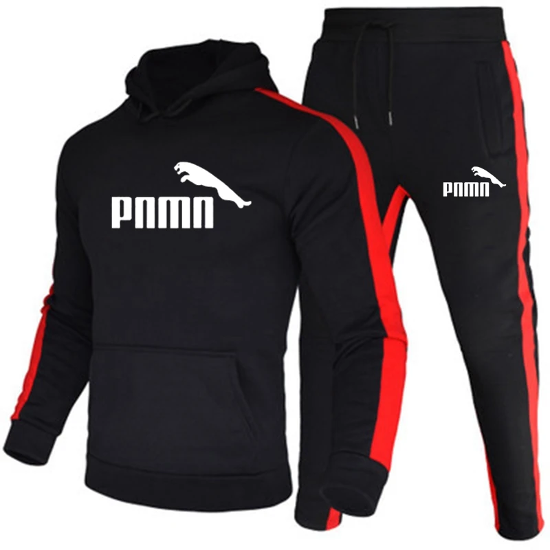 

Men Casual Tracksuit 2 Piece Set Print Hoodie & Sweatpants Men Sportswear Solid Sports Suit