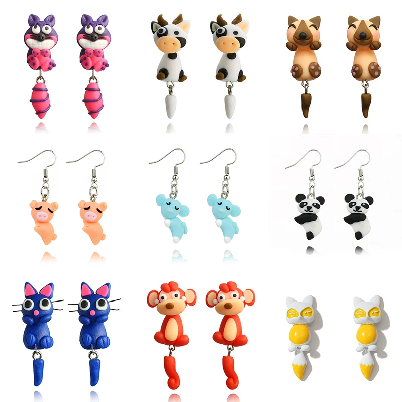 Женские серьги подвески docona милые ручной работы из глины в виде кролика коровы