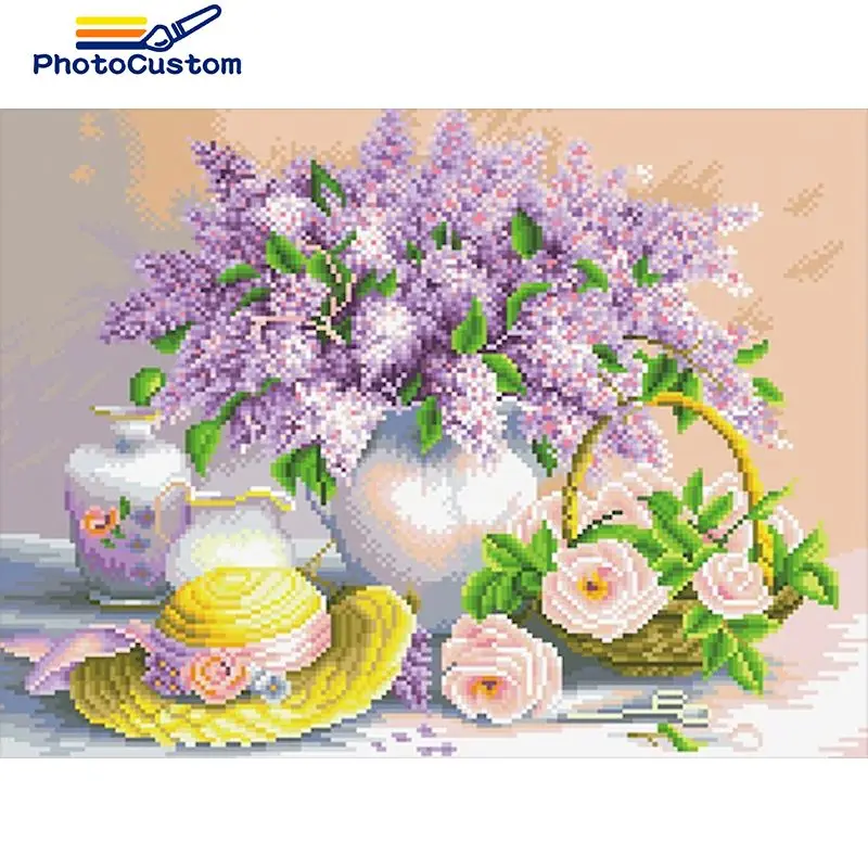 

PhotoCustom 5D Diamond Painting Full Square New Arrival Flwoers Diamond Embroidery Mosaic Home Decor