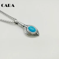 new vintage small featherhip hop necklace stainless steel indian style blue stone feather necklace with box cagf0439