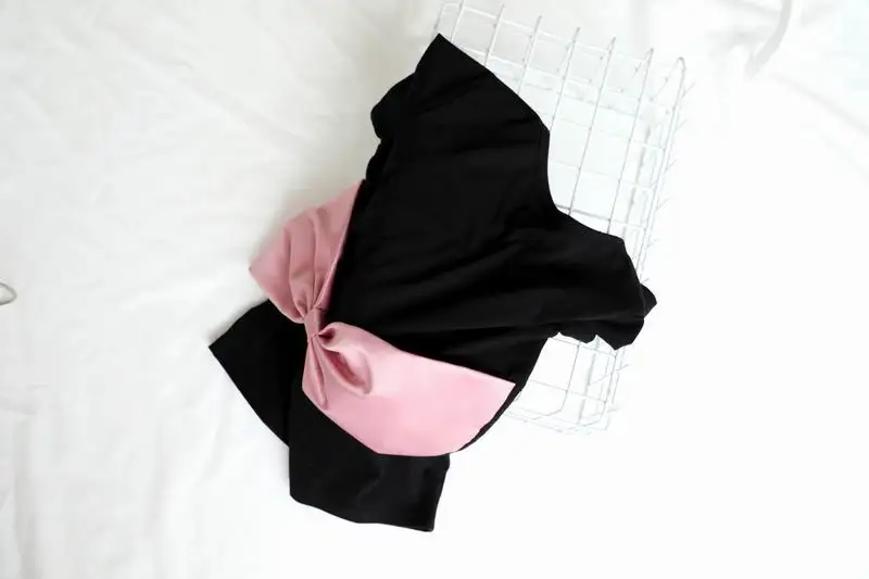 Camiseta de algod&oacute;n con lazo grande para madre e hija, camiseta negra de manga corta, conjuntos a juego para padres e hijos, ropa E7116-4