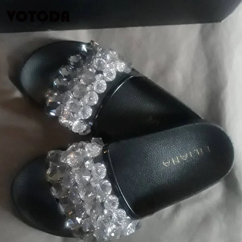 

Coslony Summer Women Fashion Luxury Transparent Crystal Slippers Sandals Casual Clear Beach Flip Flops Flat Slip On Shoes Woman