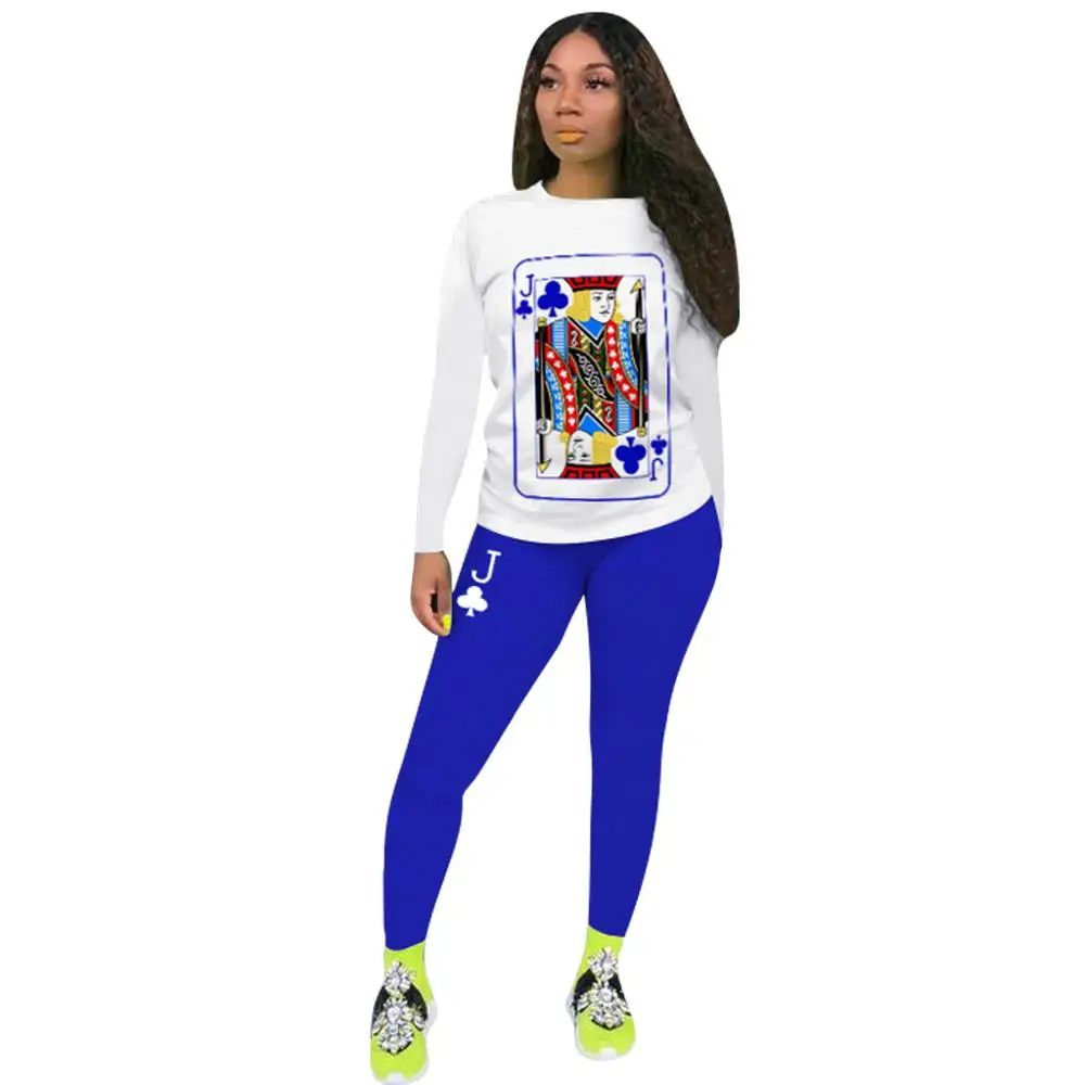 

Women Clothing Sets Summer 2020 Fashion Two Piece Set Top and Pants Poker Print Two Piece Pants Set Women Ladies Femme Pants Set