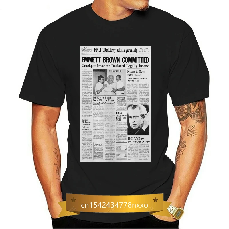 

Mens Back To The Future Doc Emmett Newspaper T Shirt Retro Flux Capacitor Marty Sleeves Cotton T Shirt Fashion