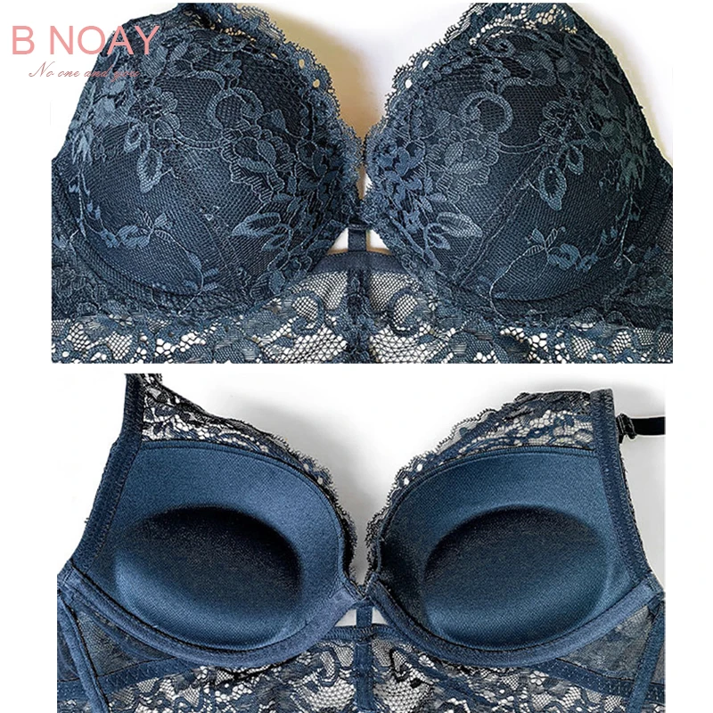 

B NOAY 2021 New Sexy Women's Underwear Bra Lingerie French Lace BCD Plus Size Push Up Soft Underwire Floral Bralette Set