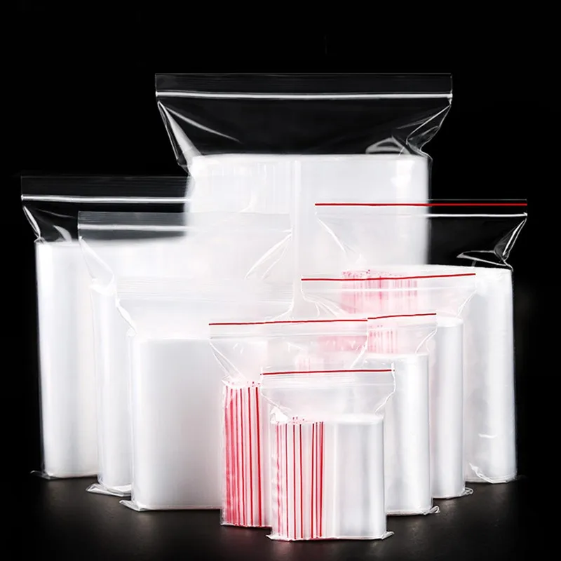 

100pcs/pack Resealable Zip Lock Bags Self Seal Clear Plastic Poly Bag Accessories Storage Package Reclosable Vacuum Fresh Bag
