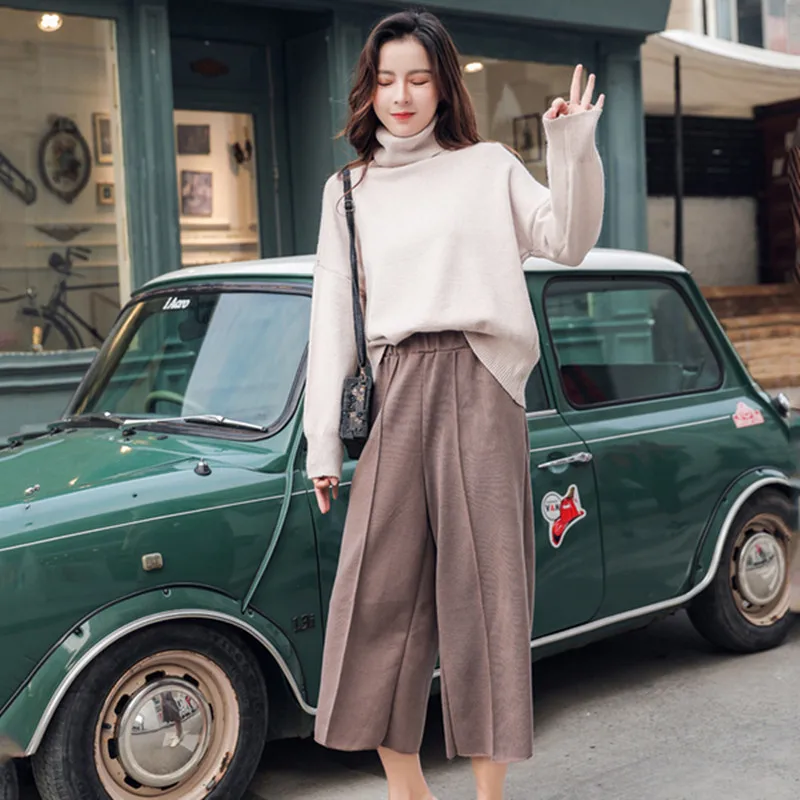 Женский трикотажный комплект из 2 предметов теплый свободный свитер с