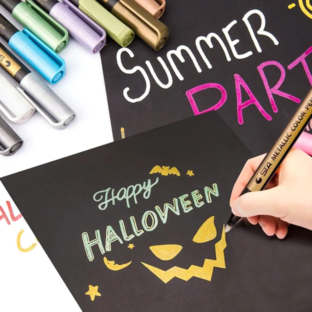 

10PCS/Lot Metallic Markers Paints Pens Art Permanent Writing Markers for Paper Stone Glass Wall