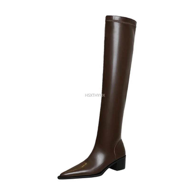 

2021 Sexy Fashion Over-the-knee Boots Women's Winter Boots Thick High Heel Long Boots British Style Shoe Woman Black Knight Boot