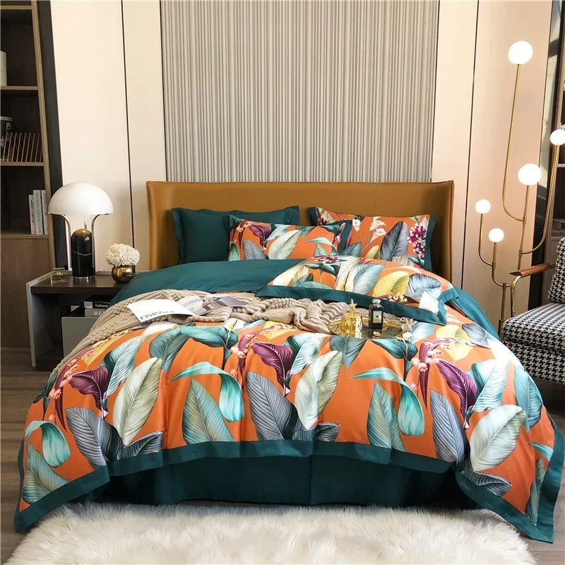 

Colorful Leaves Duvet Cover Set 1Bed sheet Match 2 Pillow ShamsFull Queen Silky Soft Egyptian Cotton Bedding Set Fade Resistant