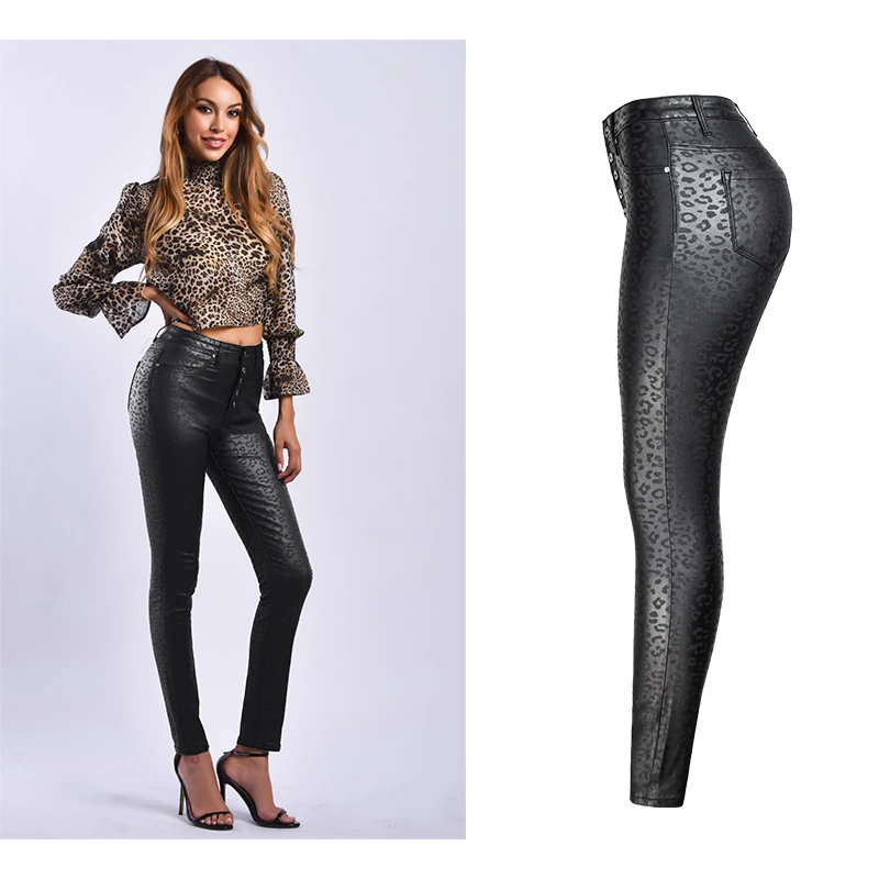 

2020 обтягивающие женские с высокой талией черные женские леопардовые джинсы размера плюс 3XL женские зимние узкие брюки