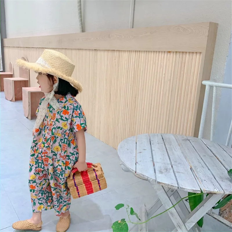 LILIGIRL/Модный комбинезон с цветочным принтом для девочек Комплекты летней одежды