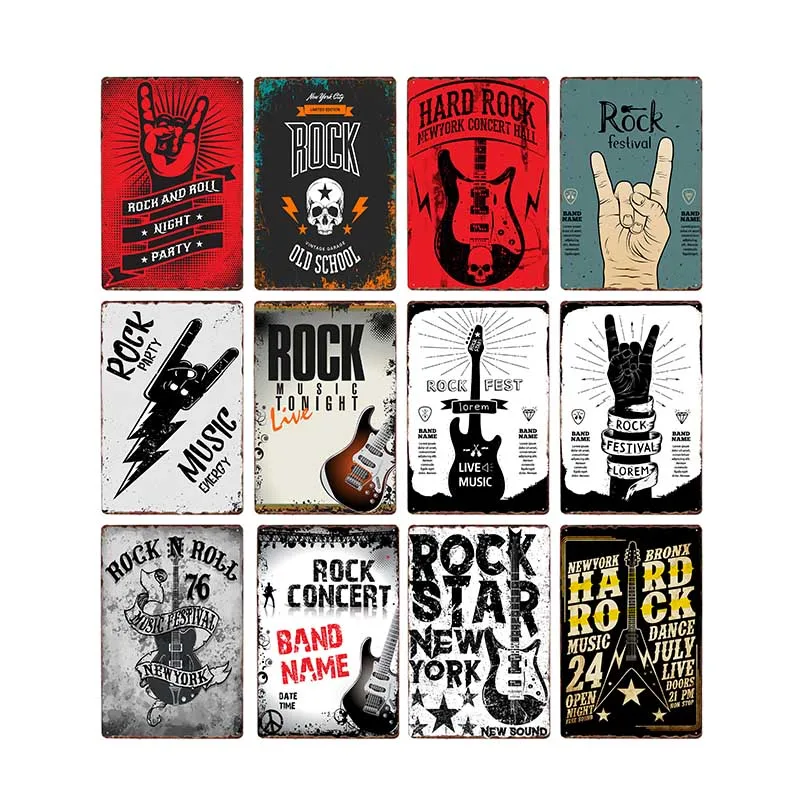 

Rock N Roll Vintage Metal Signs Plaques Rocky Retro Rockstar Poster Bar Decoration Pub Decorative Home Decor 20x30cm