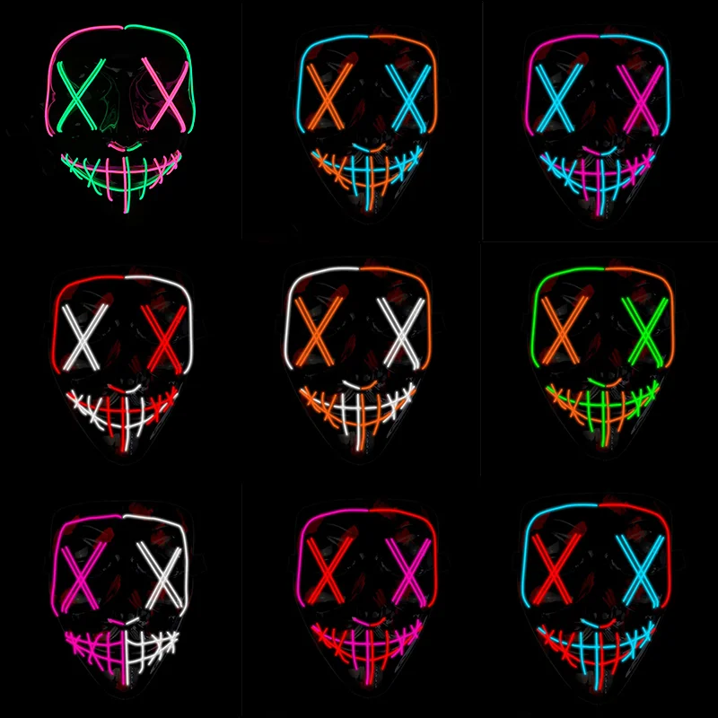 

Halloween Horror Face Neon Light Mask Festive Party Lighting Glowing EL Wire Mask For Carnival Cosplay Novelties