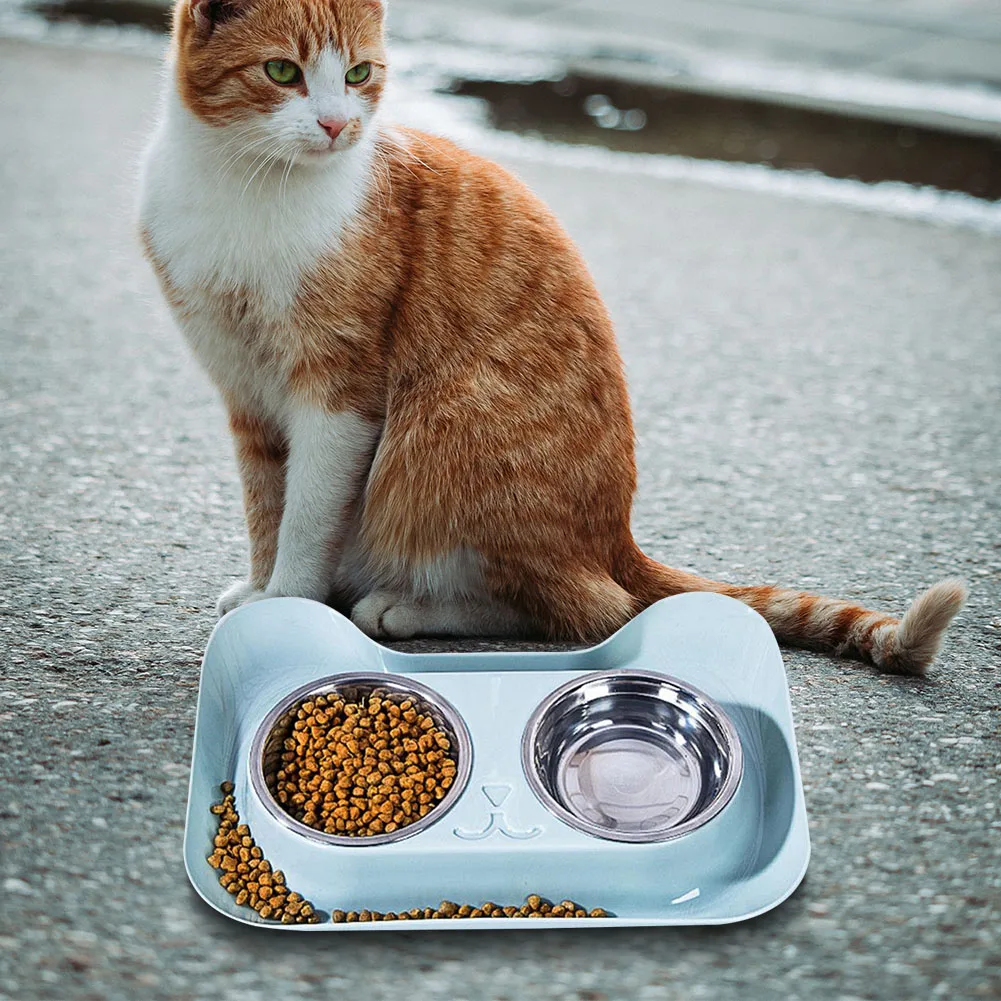 

Миска для кормления домашних животных с двумя отверстиями, миска для кормления кошек и собак с защитой от протечек